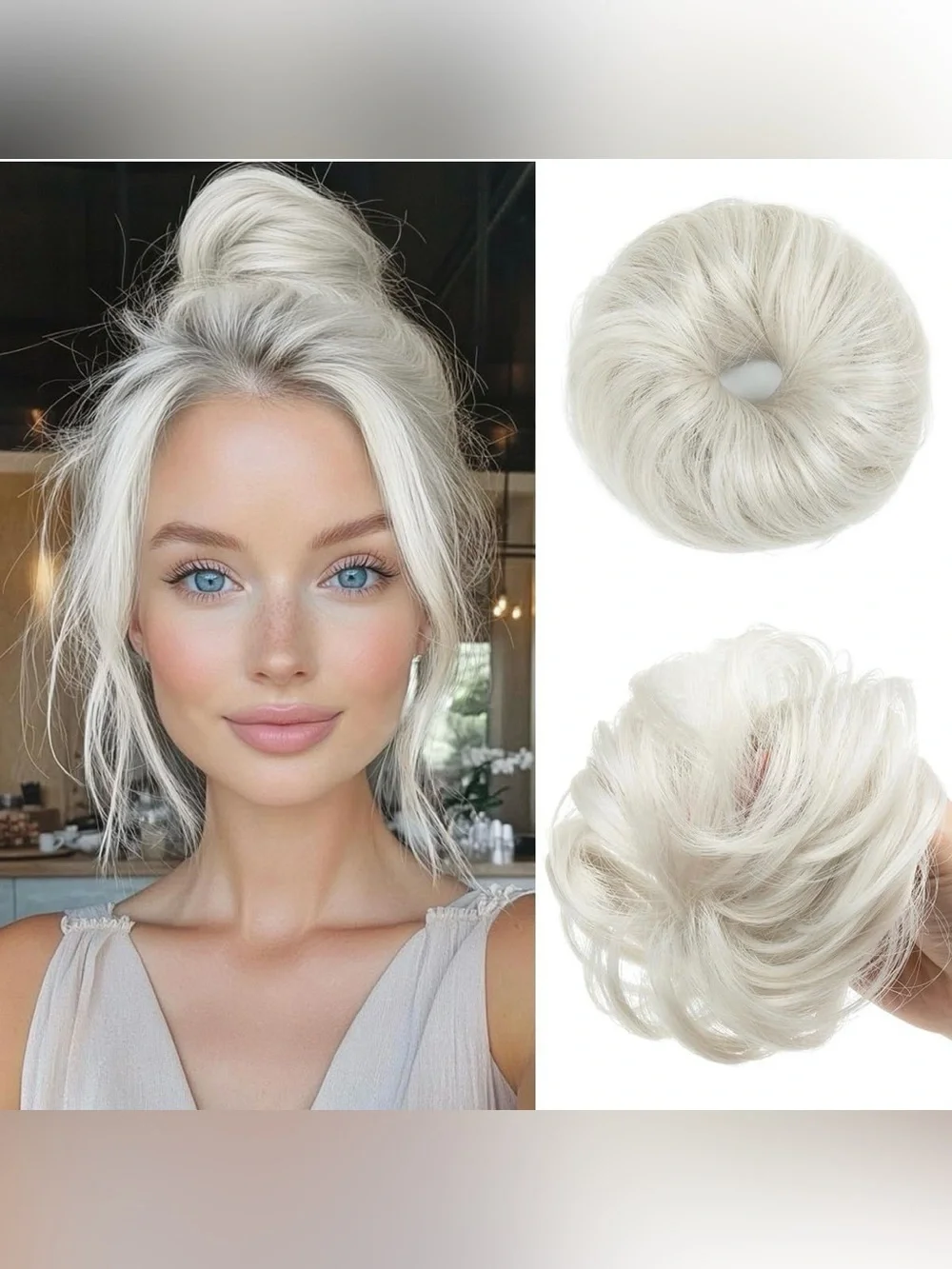2-Pc. Messy Hair Bun Updo - White NEW!